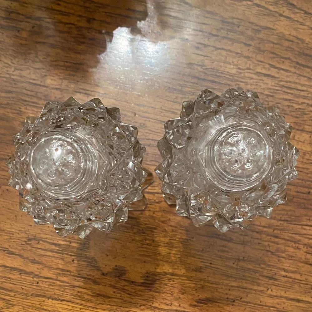 Vintage Tall Crystal Salt Pepper Shakers Footed 7.75” MCM Table Decor Pair
